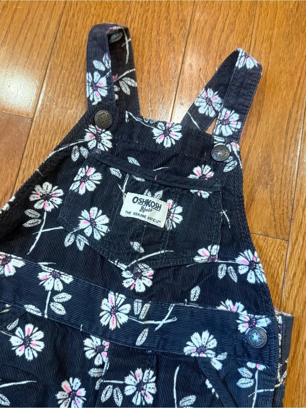 OshKosh B'Gosh Girls 18 Mo Baby Toddlers Daisy Floral Corduroy Overalls Vestbak